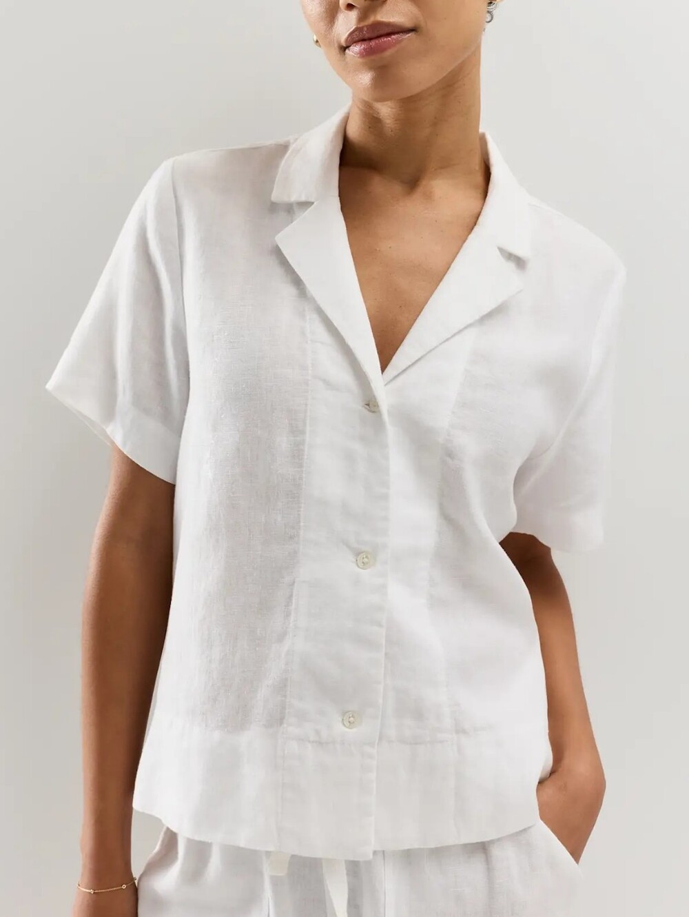 Quince Women's 100% European Linen Short Sleeve Shirt Size L Quiet Luxury White